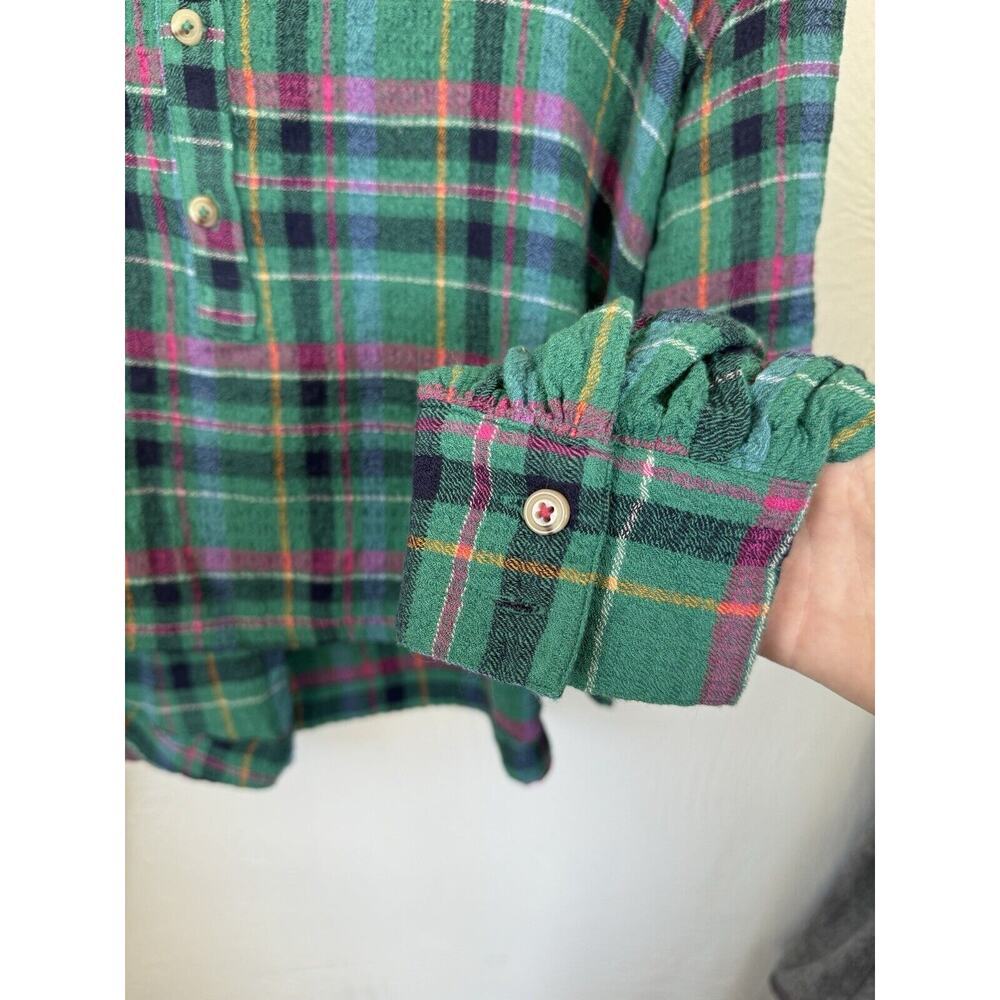 Anthropologie Pilcro Cropped Puff-Sleeve Soft Crinkle Green Plaid Blouse Small - Picture 4 of 13